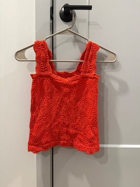 Textured Crochet Tank Top - Bright Orange